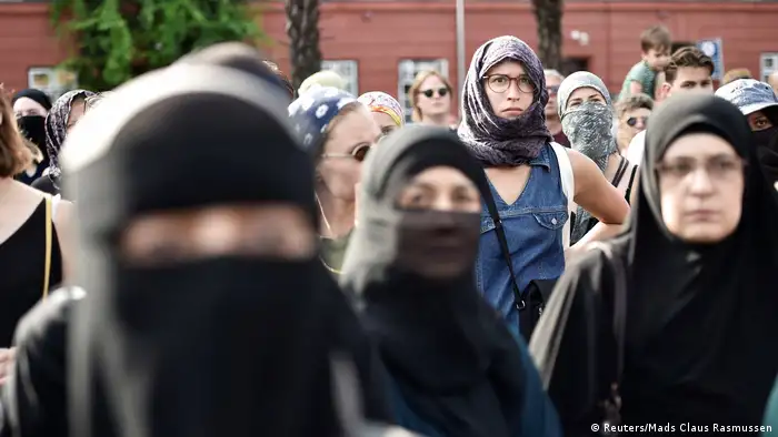Danish women wearing niqabs during a demonstration