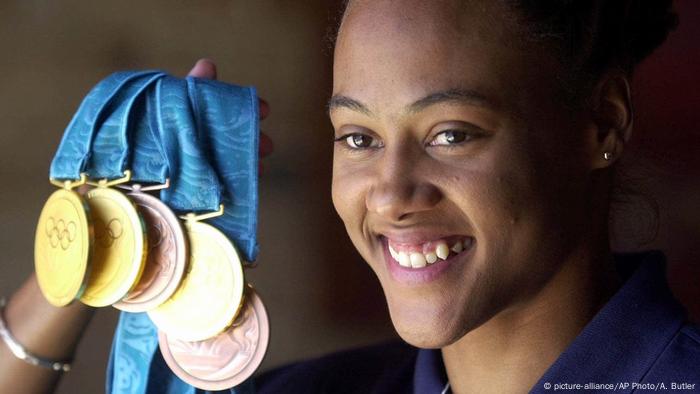 Marion Jones with all five Sydney 2000 medals that were later taken away