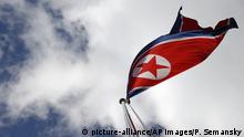 The North Korean flag flies amongst flags from many nations participating in the 2018 Winter Olympics at the Pyeongchang Olympic Village in Pyeongchang, South Korea, Friday, Feb. 2, 2018. (AP Photo/Patrick Semansky) |