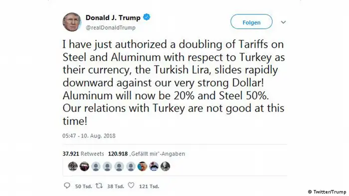 Screenshot von Trump Tweet über die Türkei (Twitter/Trump)