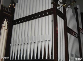 Large, white organ pipes.