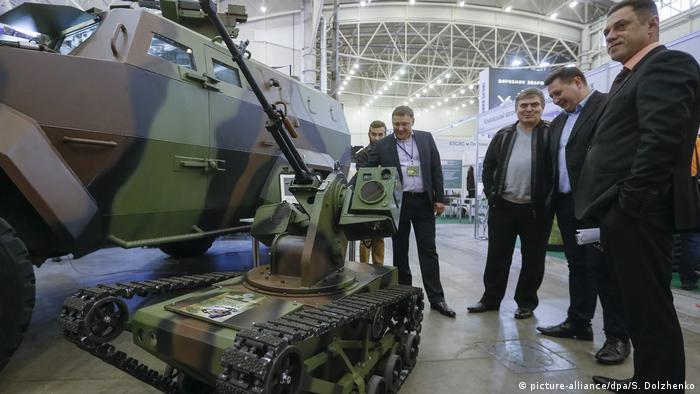 Combat robot 'Piranya' at a weapons show in Ukraine