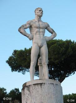 Equestrian statue of Benito Mussolini; until the fall of fascism, this  statue was in the Littoriale (Stadio comunale) in Bologna (b/w photo)