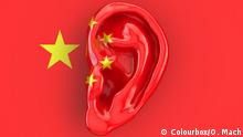 Chinese intelligence concept, ear on the flag of China. 3D rendering