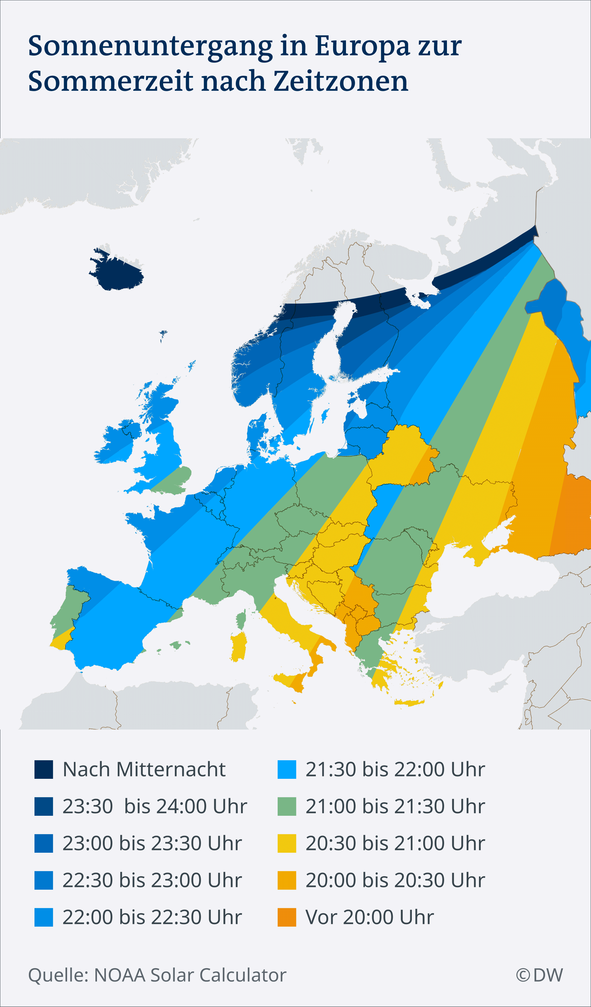 Infografik Sonnenuntergang Sommerzeit Europa DE