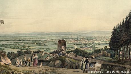 Painting with a historical view of Bonn as seen from a hill