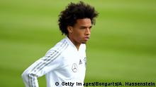 MUNICH, GERMANY - SEPTEMBER 04: Leroy Sane of Germany looks on during a team Germany training session at Bayern Muenchen Campus on September 4, 2018 in Munich, Germany. (Photo by Alexander Hassenstein/Bongarts/Getty Images)