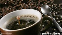 Eine Tasse Kaffee kostet 140 Liter Wasser ARCHIV - Ein Tropfen Milch fällt spritzend in eine Tasse Kaffee (Archivfoto vom 20.02.2007). John Anthony Allan, Wissenschaftler aus London, hat ermittelt, wie viel Wasser etwa in die Produktion von Kaffeebohnen vom Setzen der Pflanze bis zum Endverbraucher geht: 140 Liter pro Tasse. Allan hat das Konzept des «virtuellen Wassers» entwickelt, mit dem sich umfassend der Verbrauch der weltweit knappen Ressource für alle nur erdenklichen Verbrauchsgüter errechnen lässt. Die Weltwasserwoche in Stockholm zeichnete ihn dafür am Donnerstag (21.08.2008) mit dem Wasserpreis aus. Foto: Tobias Felber (zu dpa-Korr. Preis für «virtuelles Wasser»: Tasse Kaffee kostet 140 Liter Wasser vom 21.08.2008) +++(c) dpa - Bildfunk+++
