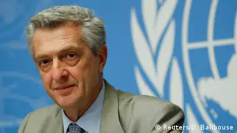 Schweiz, Genf: UN-Beauftragte für Flüchtlinge Grandi und der UN-Koordinator für humanitäre Hilfe, Lowcock, nehmen an einer Pressekonferenz teil