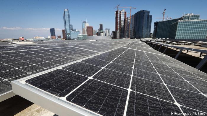 Solar panels mounted atop a roof in Los Angeles