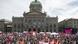 Protesters gathered before the national assembly building in Bern Protesters gathered before the national assembly building in Bern