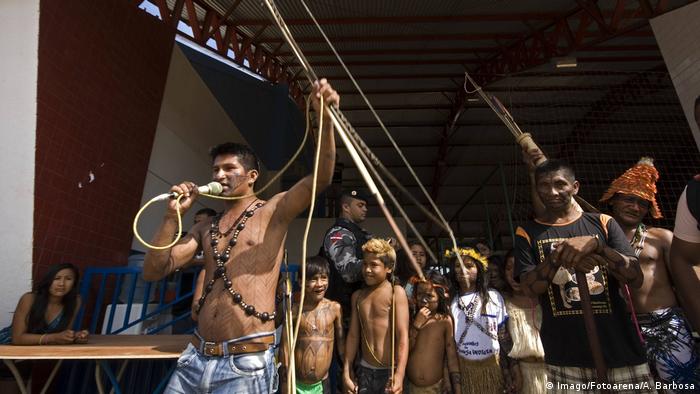 Indigenous communities in Brazil protesting against a hydroelectric power plant on the Tapajos river 