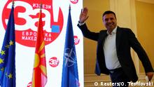 Macedonia's PM Zoran Zaev arrives to give a news conference during a referendum night on changing Macedonia's name that would open the way for it to join NATO and the European Union in Skopje, Macedonia September 30, 2018. REUTERS/Ognen Teofilovski