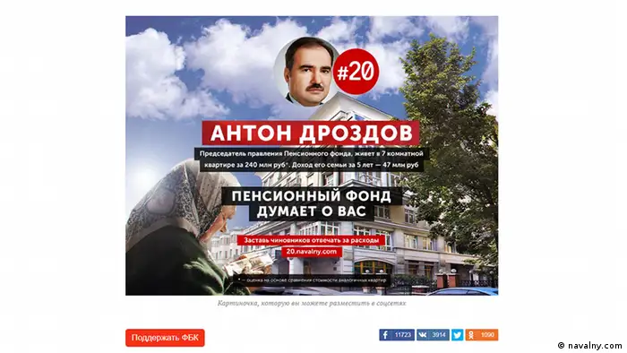 Скриншот с сайта Навального с фотографией Антона Дроздова