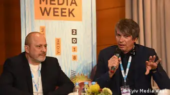 Diskussionsrunde der DW Akademie zum Thema Die Zukunft des öffentlich-rechtlichen Rundfunks bei der Kyiv Media Week (Kyiw Media Week)