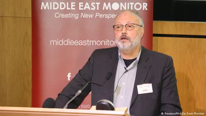 Jamal Kashoggi speaking at a Middle East Monitor event in London in September.