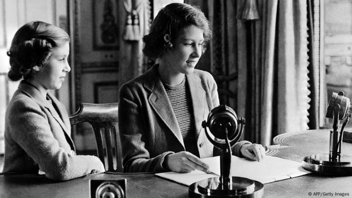 Princess Elizabeth and her sister Margaret speak at a BBC radio program for children.