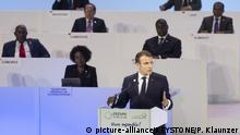 French President Emmanuel Macron speaks during the opening ceremony of the Francophonie Summit 2018 in Yerevan, Armenia, Thursday, October 11, 2018. (KEYSTONE/Peter Klaunzer) |