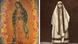 The virgin of Guadalupe and a woman covered in a long head scarf side by side The virgin of Guadalupe and a woman covered in a long head scarf side by side