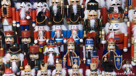 Traditional nutcrackers standing in a row.