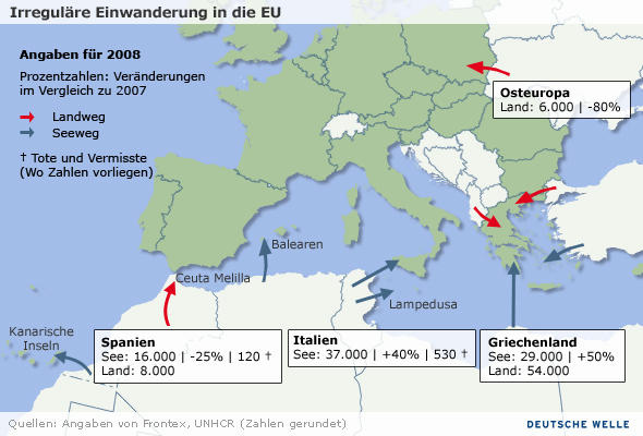 Einwanderung in die EU. (Grafik: DW/Peter Steinmetz/Per Sander)