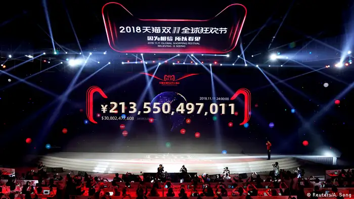 A screen showing Alibaba group's Singles Day sales