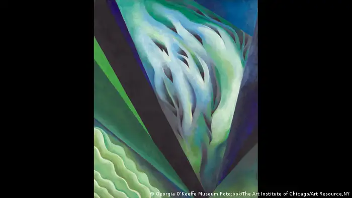 Senkrecht verlaufende blau-grüne Wellen (Georgia O’Keeffe Museum,Foto:bpk/The Art Institute of Chicago/Art Resource,NY)