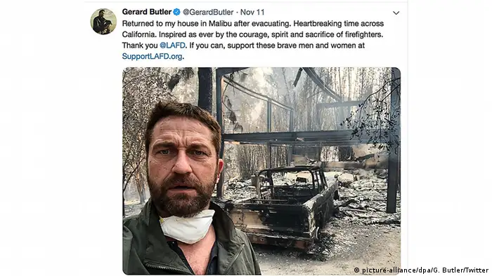 Waldbrände in Kalifornien Gerard Butler (picture-alliance/dpa/G. Butler/Twitter)