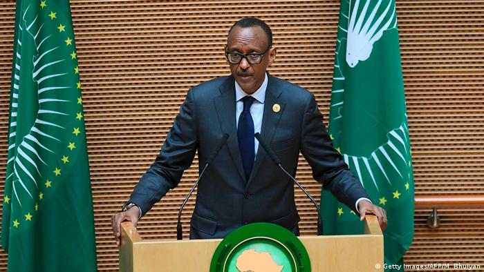  President of Rwanda Paul Kagame delivers a speech at the African Union