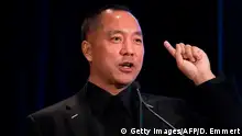 Fugitive Chinese billionaire Guo Wengui hold a news conference on November 20, 2018 in New York, on the death of of tycoon Wang Jian in France on July 3, 2018. - Guo was introduced by Steve Bannon, former White House Chief Strategist. (Photo by Don EMMERT / AFP) (Photo credit should read DON EMMERT/AFP/Getty Images)
