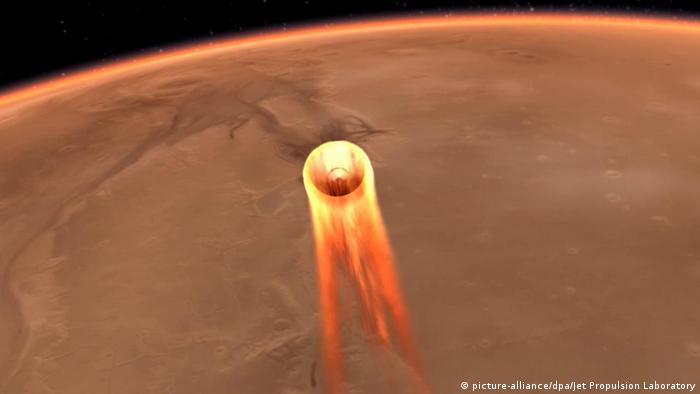 NASA-Robot lander «InSight» entering the Mars atmosphere (picture-alliance/dpa/Jet Propulsion Laboratory)