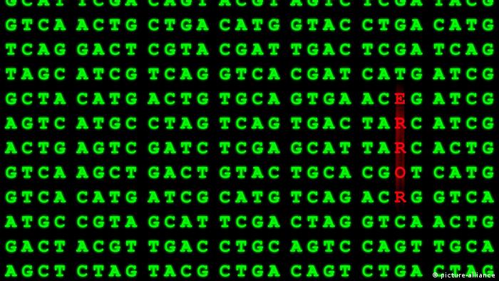 The DNA building blocks are symbolized by the letters A, C, G and T in green in different combinations. In between are red letters, saying: error