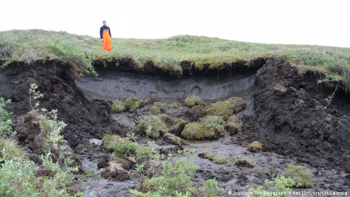 Soil subsidence due to thawing of underground ice