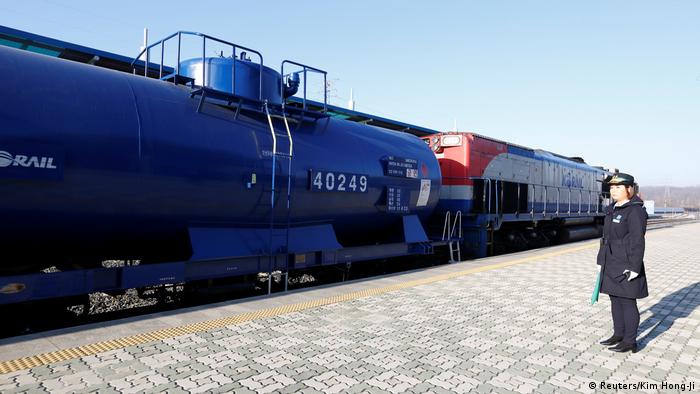 The South Korean train prepares to travel across the border into North Korea at Dorasan station in Paju
