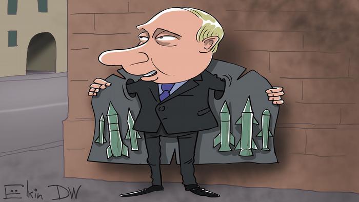 Путин с ракетами на плаще - карикатура Сергея Елкина о росте экспорта вооружений из России