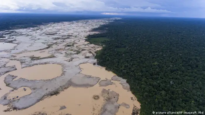 A deforested area from illegal gold mining activities in Peru's Amazon
