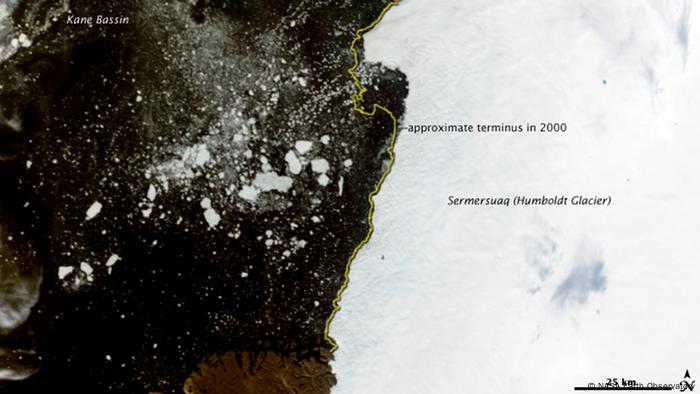 Der Humboldt-Gletscher in Grönland auf einer Satellitenaufnahme (NASA Earth Observatory)