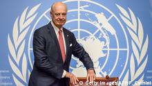 UN Special Envoy for Syria Staffan de Mistura arrives to a press conference after a meeting on forming a constitutional committee in Syria, on December 18, 2018 at the United Nations Offices in Geneva, Switzerland. (Photo by Fabrice COFFRINI / AFP) (Photo credit should read FABRICE COFFRINI/AFP/Getty Images)