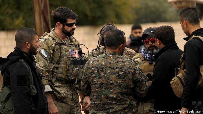 US & SDF troops in Al-Darbasiyah, Syria in November 2018