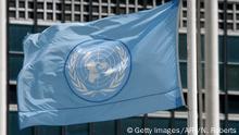 The United Nations flag flies at half-staff at UN headquarters in New York 15 June 2007. (Photo by NICHOLAS ROBERTS / AFP) (Photo credit should read NICHOLAS ROBERTS/AFP/Getty Images)