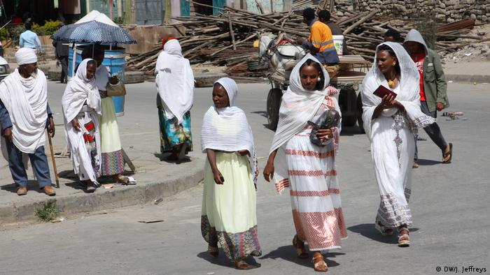 A group of women crossing a street in Ethiopia