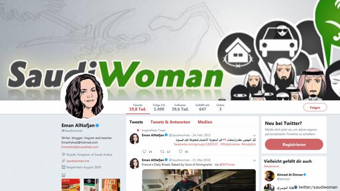 Twitter-Seite von Eman Alnafjan, eine saudi-arabische Frauenrechtsaktivistin (twitter/saudiwoman)
