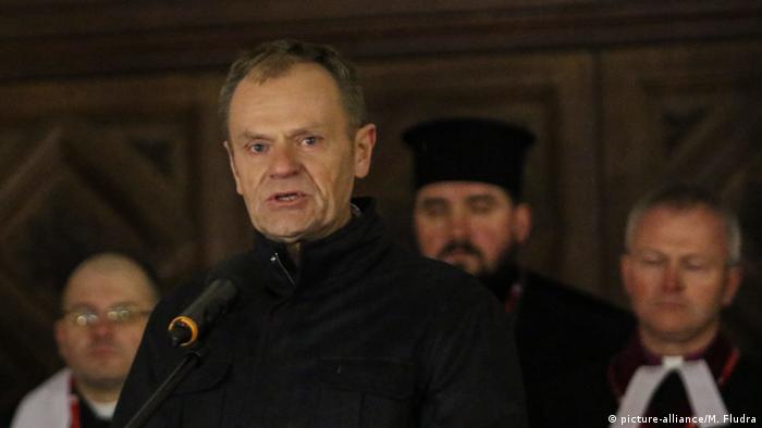Donald Tusk speaks at a memorial rally on January 14 in Gdansk (picture-alliance/M. Fludra)