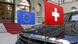 Schweiz Limousine mit EU und Schweizer Fahne Schweiz Limousine mit EU und Schweizer Fahne