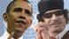 Obama and Gadhafi in front of UN logo Obama and Gadhafi in front of UN logo