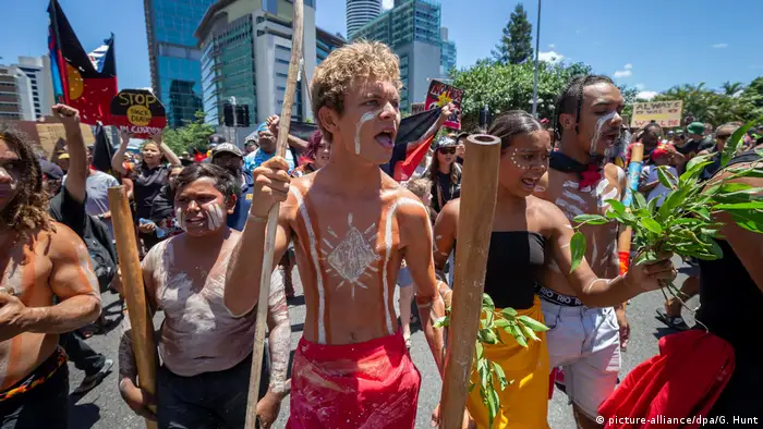 Indigenous Australians demonstrating in Brisbane