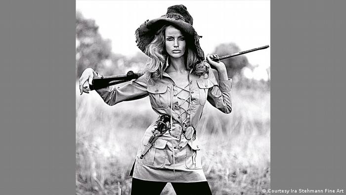A model in a safari dress by Yves Saint Laurent