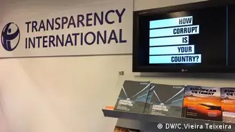 A screen at TI's international office shows the words how corrupt is your country
