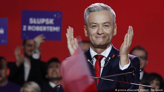 Robert Biedron addresses the founding convention of his new centre-left party Wiosna