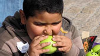 Äpfel statt Pommes: EU-Kampagne für gesunde Ernährung. Für die neue Initiative gegen Übergewicht bei Kindern fördert die EU-Kommission das Verteilen von Schulobst in Slowenien, Bulgarien und Rumänien. (Foto: DW/Susanne Henn)